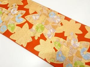 アンティーク　楓に菊模様織り出し袋帯（着用可）
